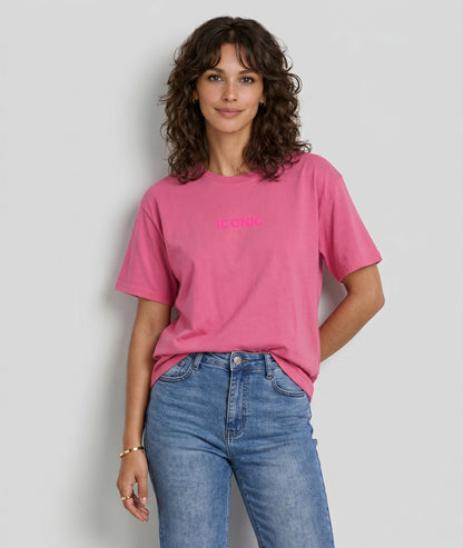 T-shirt Iconic à inscription rose face