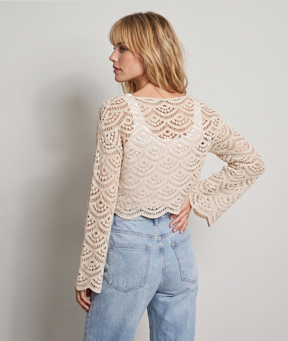 Top Ilona en maille ajourée beige dos