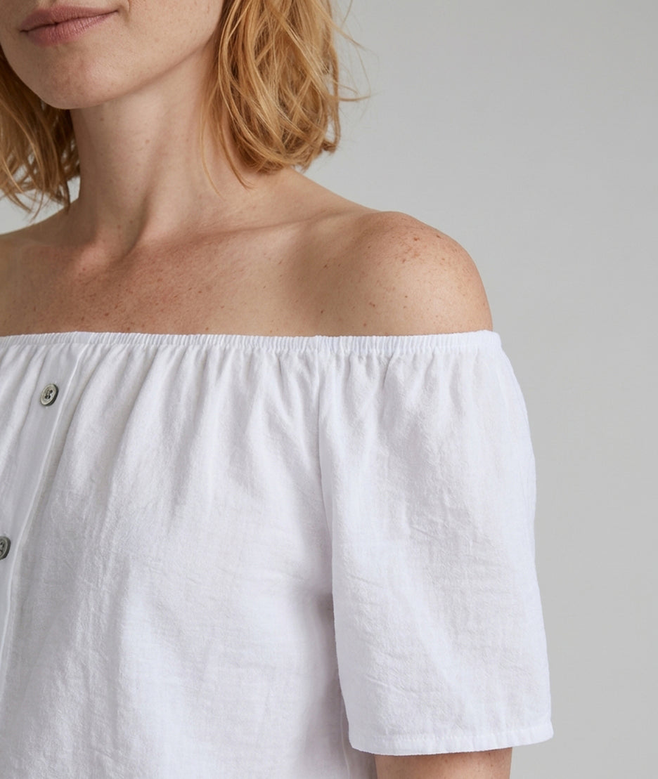 Blouse col bardeau blanc detail_epaule -  Carnaby