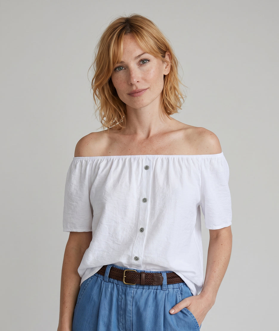 Blouse col bardeau blanc face -  Carnaby