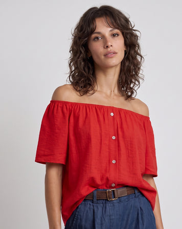 Blouse col bardeau rouge face  Carnaby