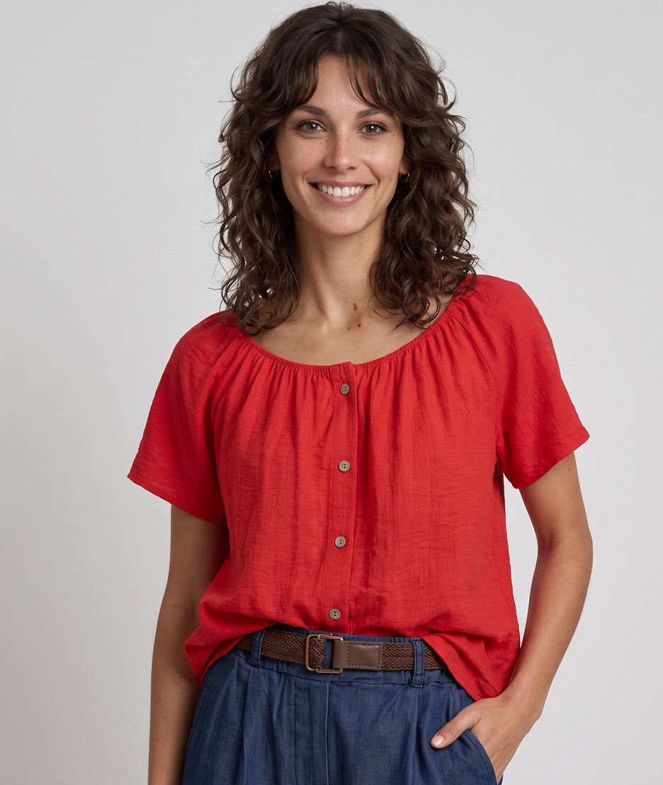 Blouse col bardeau rouge face avant 2 - Carnaby