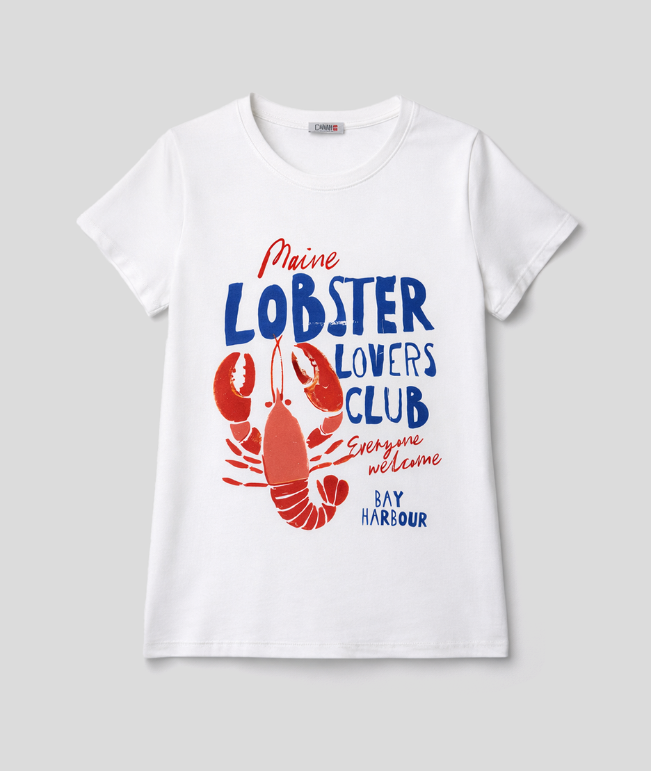 T-shirt long imprimé homard “Lobster Club” - blanc
