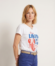 T-shirt long imprimé homard “Lobster Club” - blanc