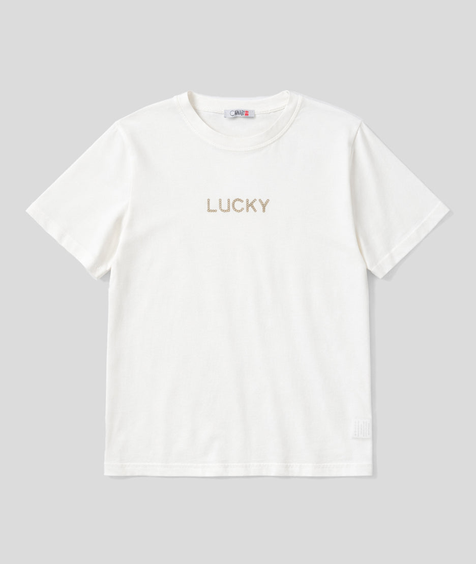 T-shirt Lucky à broderie blanc face