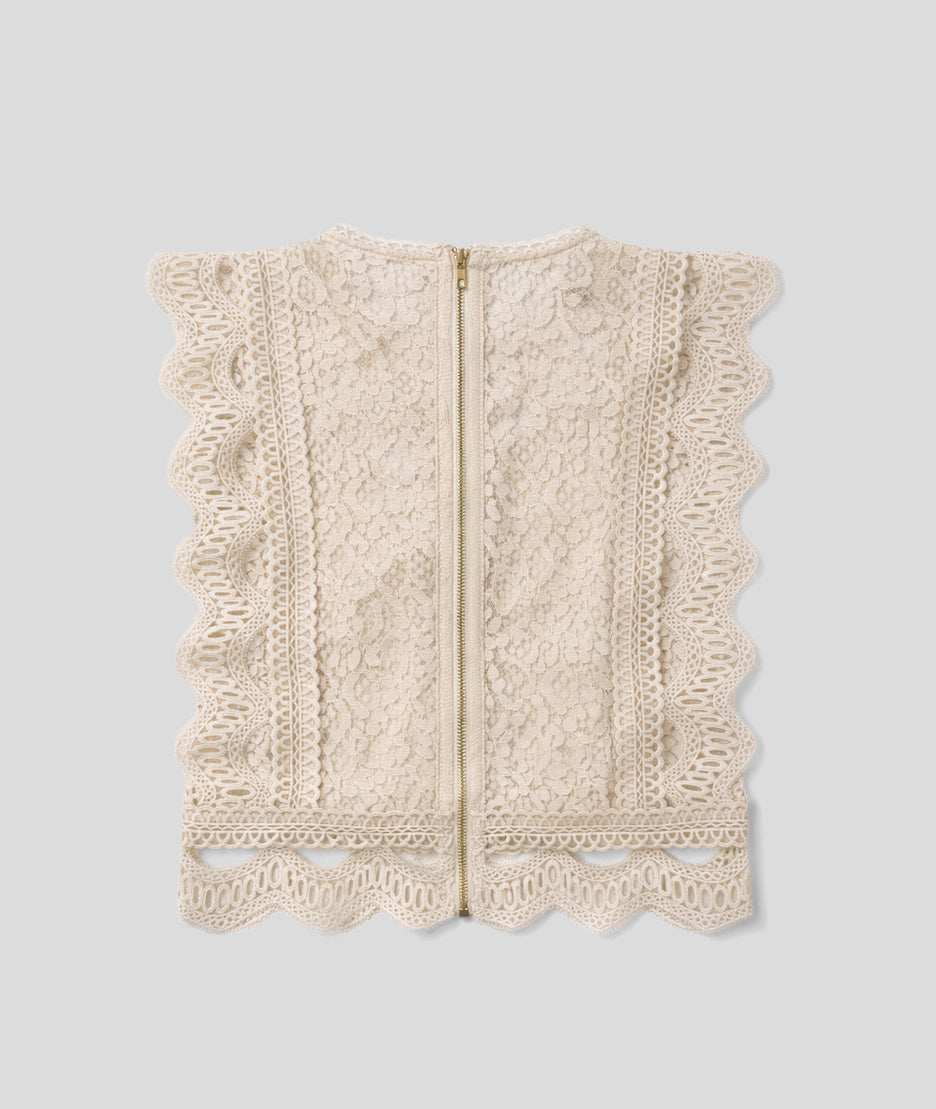 Top en dentelle arrière- beige