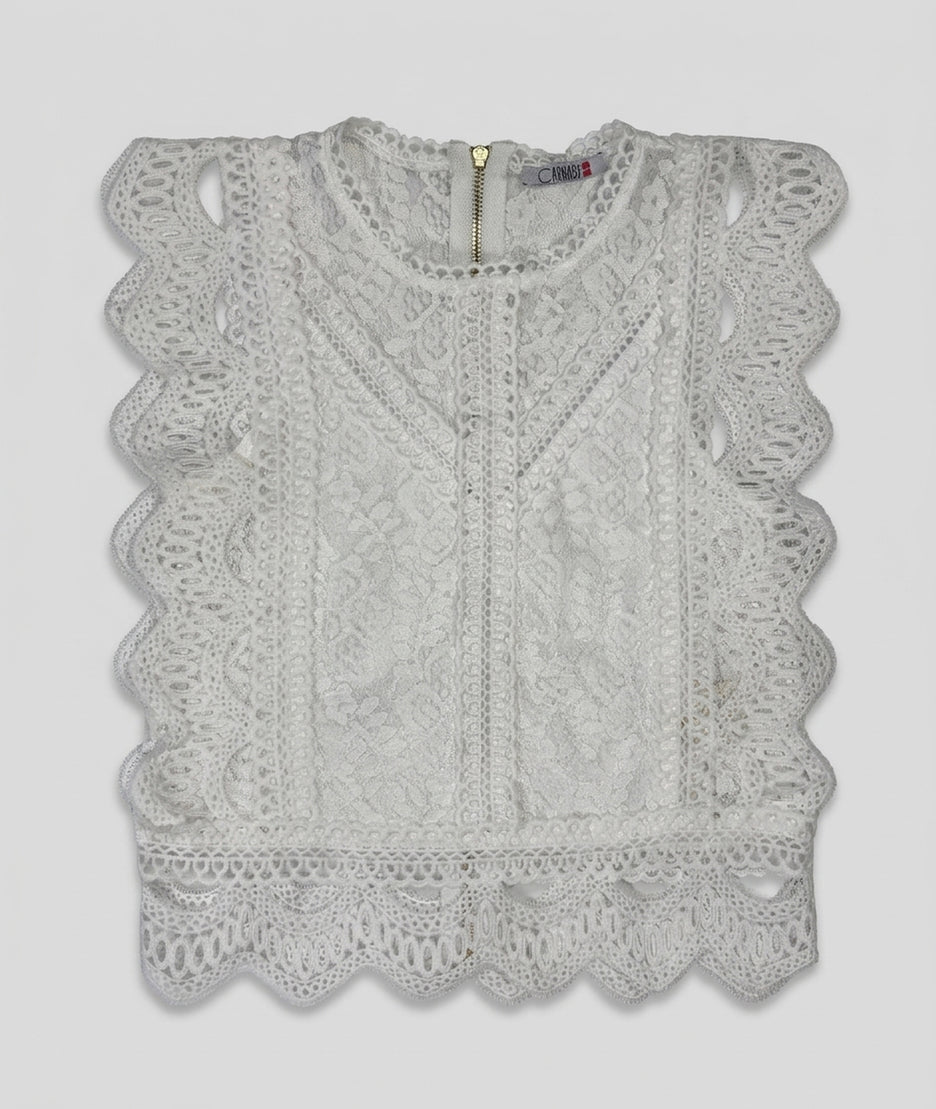 Top Macra en dentelle blanc face