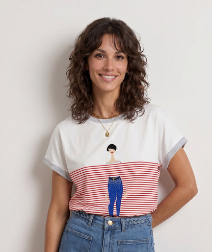 T-shirt Mariou fantaisie à rayures rouge face avant