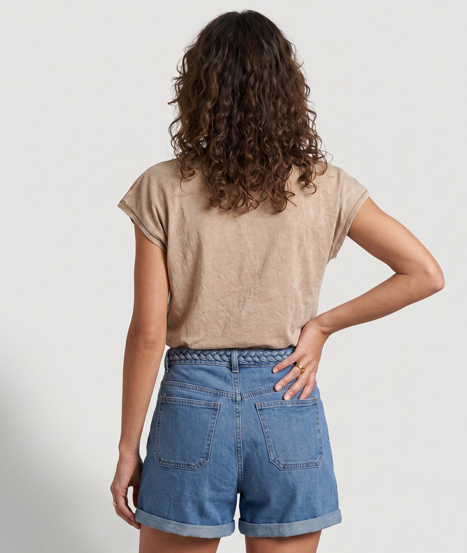 T-shirt Mona camel inscription perles colorées dos — marque Carnaby