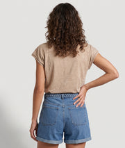 T-shirt Mona camel inscription perles colorées dos — marque Carnaby
