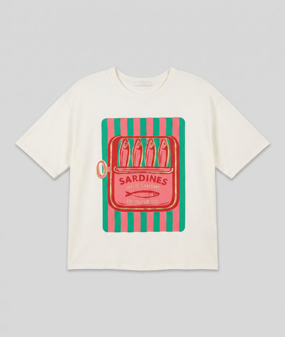T-shirt Sardine blanc sur fond blanc - Carnaby