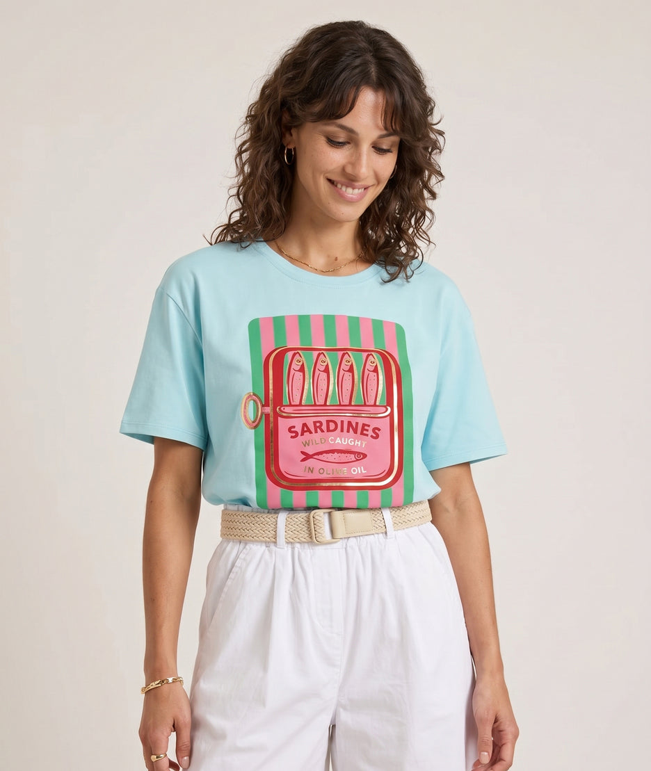 T-shirt Sardine turquoise face — marque Carnaby