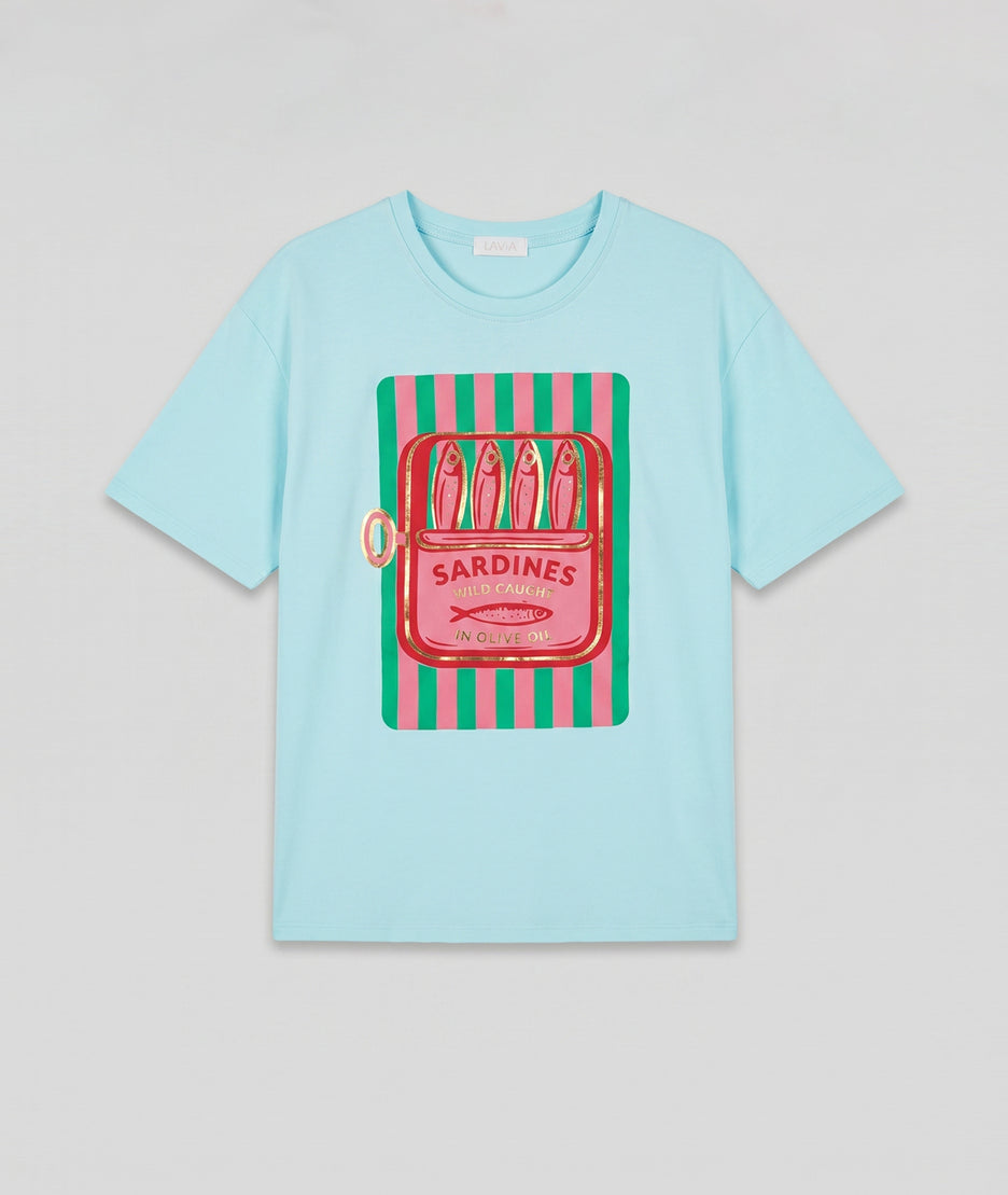T-shirt Sardine turquoise face — marque Carnaby