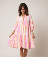 Robe Andrea à volants gaze coton rayures — blanc