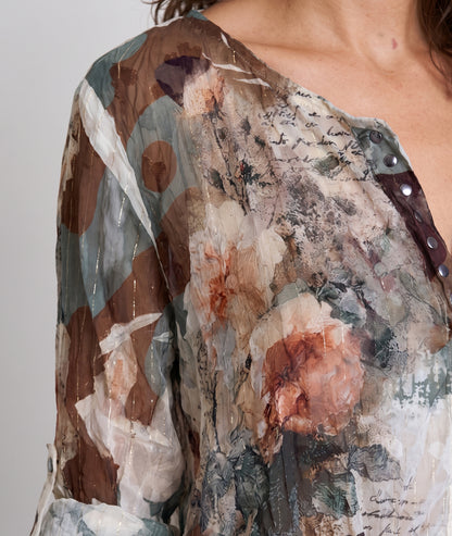 Tunique Cerine choco effet froissé à motifs — marque Carnaby