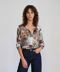 Tunique Cerine choco effet froissé à motifs — marque Carnaby