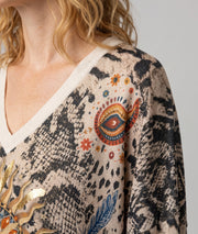 Pull Dia beige pailleté à motif fantaisie — marque Carnaby