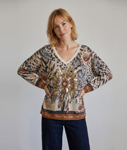 Pull Dia beige pailleté à motif fantaisie — marque Carnaby