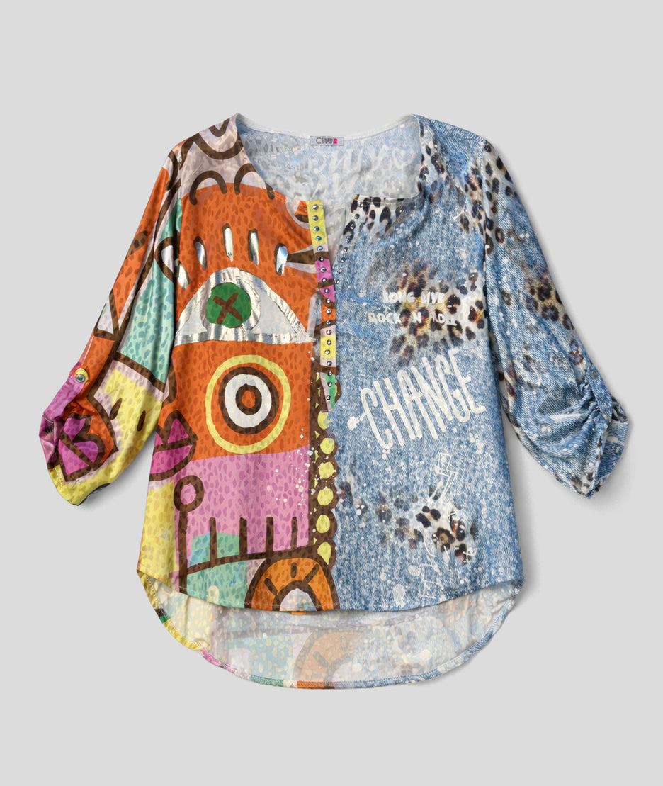 Tunique fluide à motifs patchwork coloré avant - multi