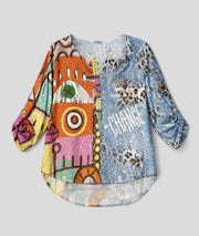 Tunique fluide à motifs patchwork coloré avant - multi