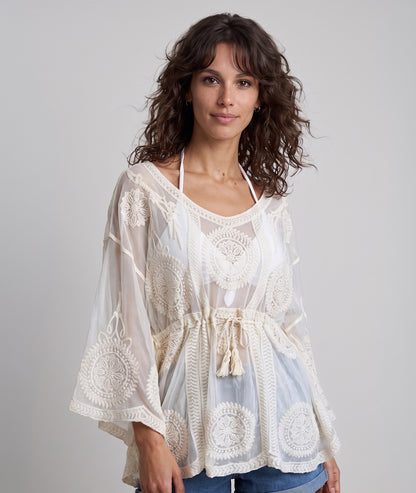 Tunique Paulina beige en dentelle face — marque Carnaby