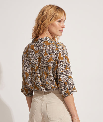 Tunique Victoria camel motif fleuri dos — marque Carnaby