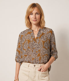 Tunique Victoria camel motif fleuri face — marque Carnaby
