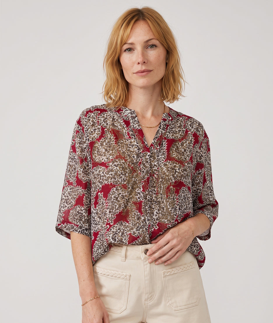 Tunique Victoria rouge motif fleuri face — marque Carnaby