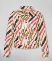 Veste courte femme Kelly beige à motifs colorés effet ciré et poches à rabat