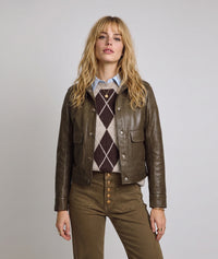 Veste courte Carla effet brillant - kaki