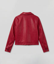 Veste courte femme Carla rouge effet brillant avec poches à rabat et boutons pression