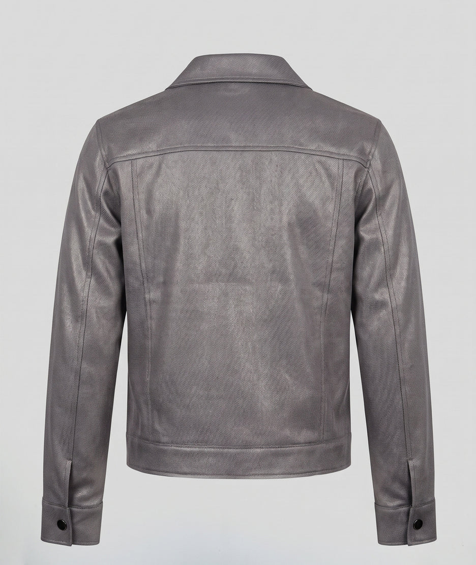 Veste courte femme Carla taupe effet brillant avec poches à rabat et boutons pression