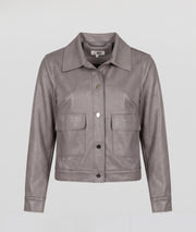 Veste courte femme Carla taupe effet brillant avec poches à rabat et boutons pression