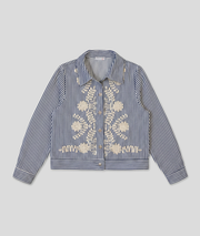 Veste courte femme Diana à rayures bleu et blanc avec broderie fleurs - marine