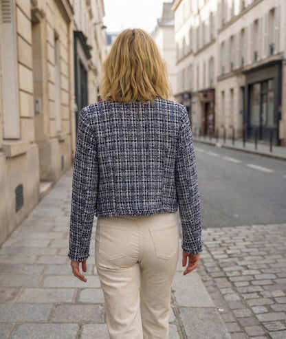 Veste Simone courte en tweed bleu dos