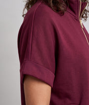 Veste sweat zippée femme Spalo bordeaux à manches courtes avec col montant et poches