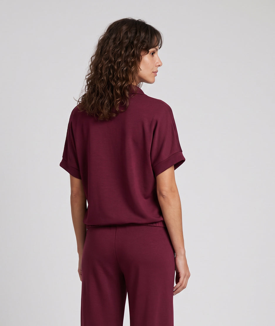 Veste sweat zippée femme Spalo bordeaux à manches courtes avec col montant et poches