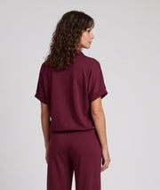 Veste sweat zippée femme Spalo bordeaux à manches courtes avec col montant et poches