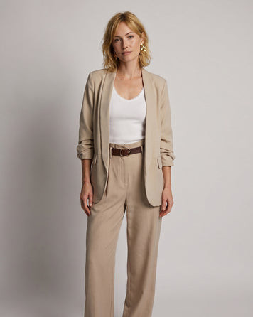 Blazer Stella manches plissées beige face