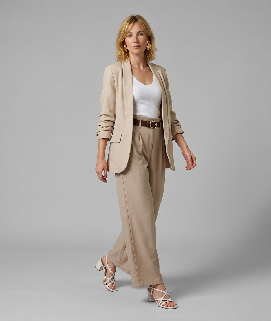 Blazer Stella manches plissées beige face