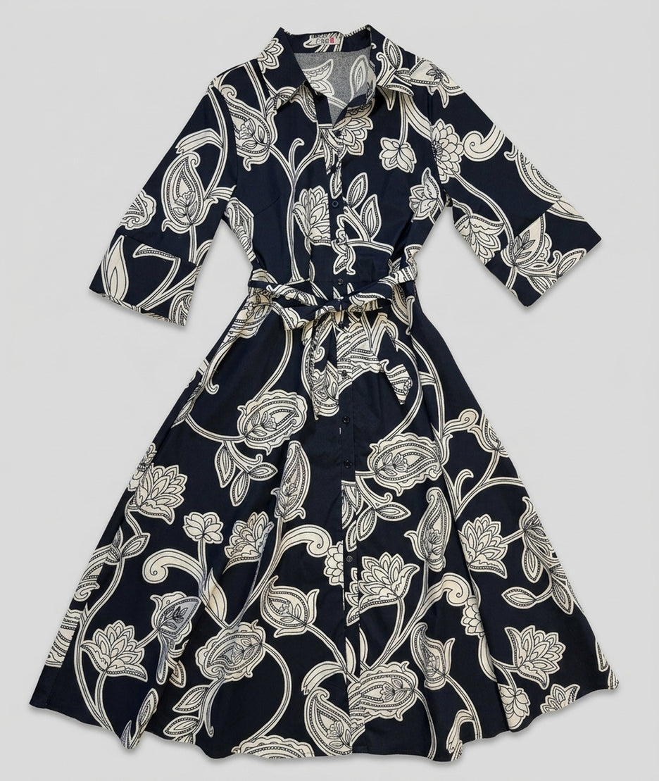 Robe Annaelle chemise longue à motif marine face